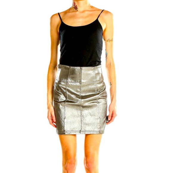 FREE PEOPLE Metallic Silver Skirt - Picture 1 of 6
